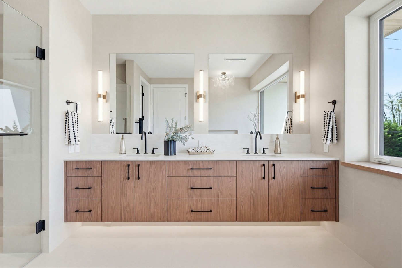 Luxury master ensuite bathroom with modern double vanity